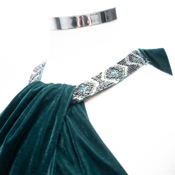 Lauren Ralph Lauren. Women's Velvet Beaded Halter Gown. - Picture 7 of 13